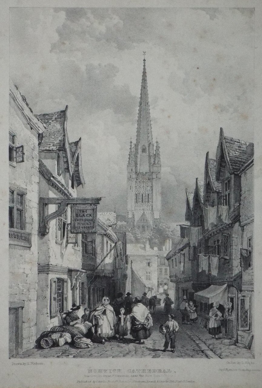 Zincograph - Norwich Cathedral, from Cowgate Street St Edmunds, near the New Yarn Factory. - Haghe